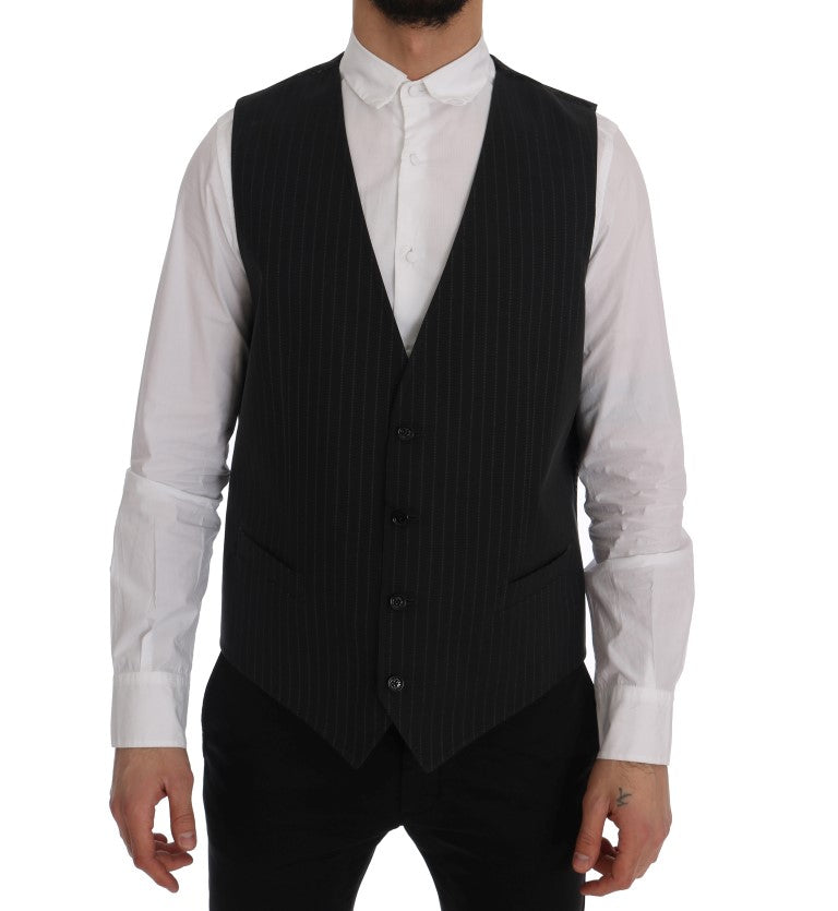 Gilet à rayures gris en coton Dolce & Gabbana STAFF, mode élégante et décontractée pour homme.