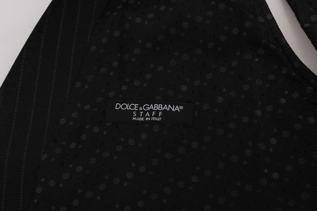 Gilet à rayures gris en coton Dolce & Gabbana STAFF, détail de la texture et de la coupe élégante.