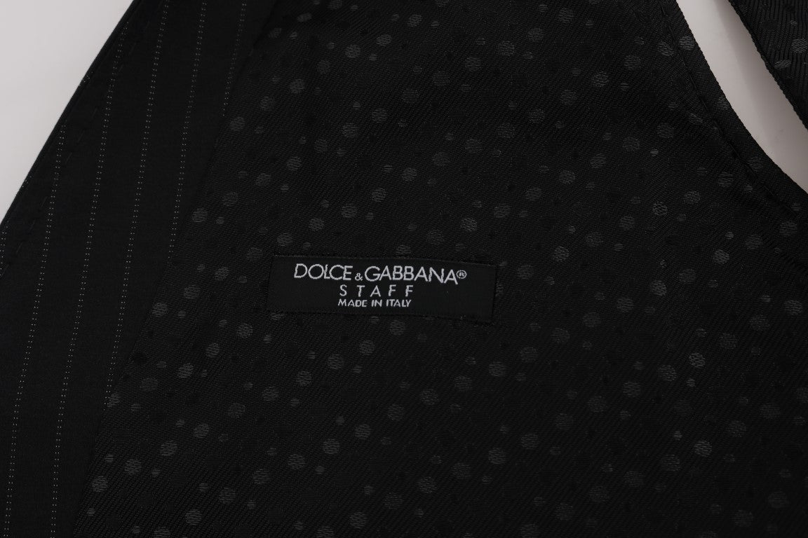 Gilet à rayures gris en coton Dolce & Gabbana STAFF, détail de la texture et de la coupe élégante.