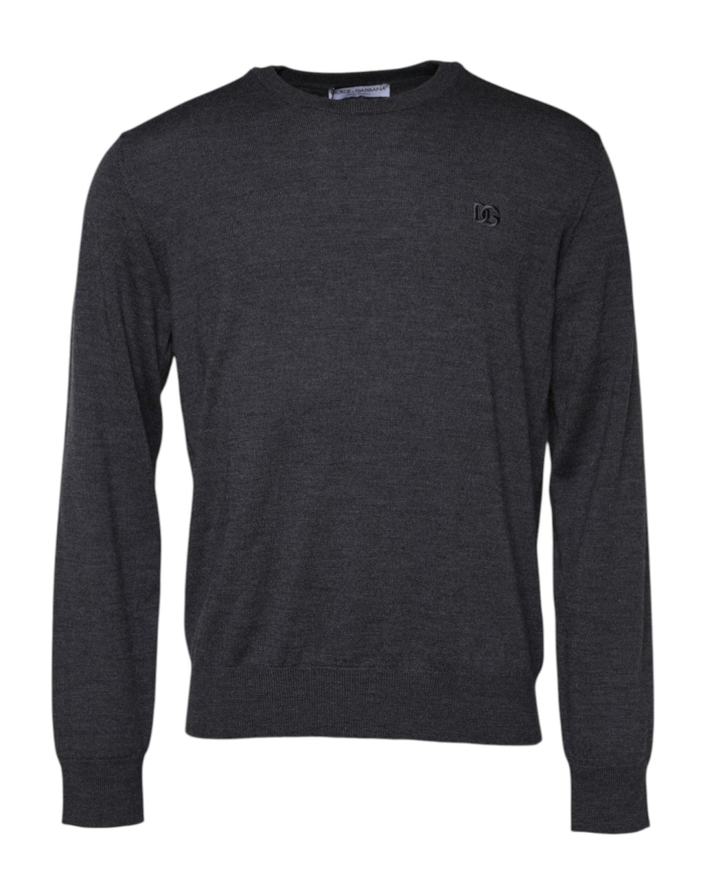 Pull Dolce & Gabbana en laine grise avec logo tricoté, pull pour homme élégant et confortable.