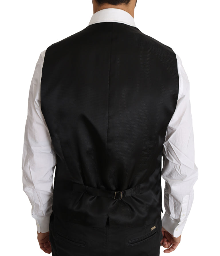 Gilet en laine et soie gris de Dolce & Gabbana, veste cintrée élégante avec détails sophistiqués, pour homme.