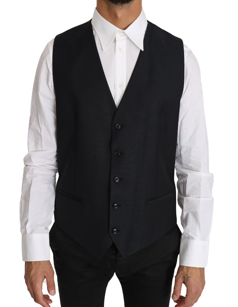 Gilet en laine et soie gris de Dolce & Gabbana, veste élégante pour homme avec détails sophistiqués.