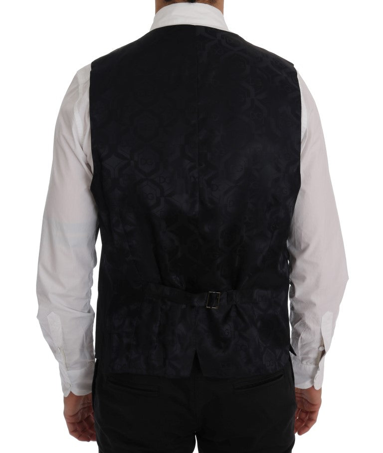 Gilet en laine gris extensible de Dolce & Gabbana, coupe ajustée et détails élégants.