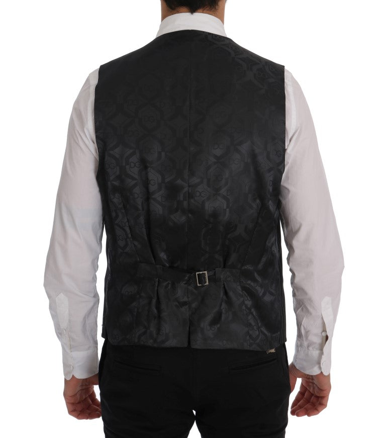 Gilet en laine grise extensible de Dolce & Gabbana, ajusté, avec détails élégants et finition soignée.
