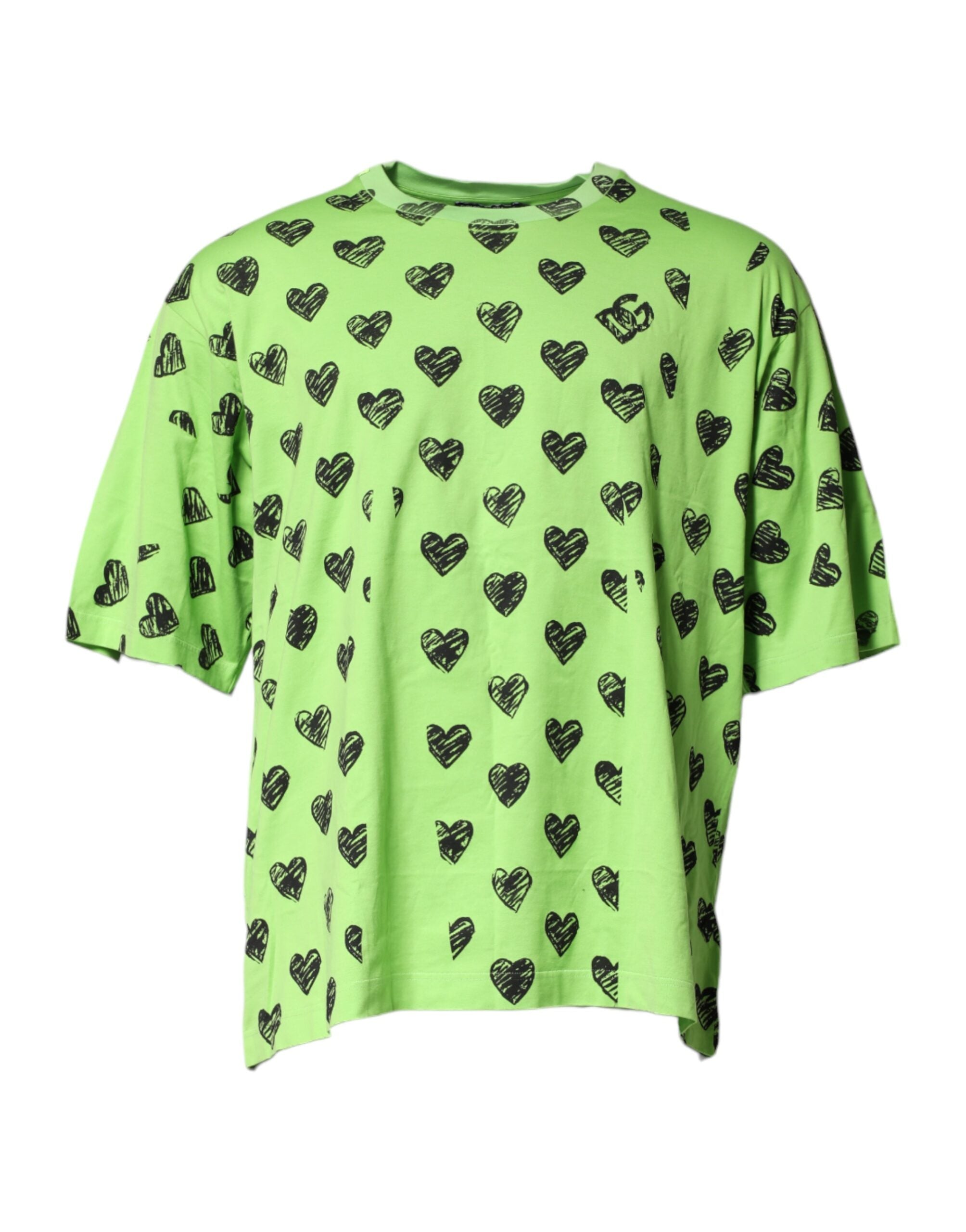 T-shirt en coton vert avec motif de cœur Dolce & Gabbana, col rond et design élégant visible sur l'image.