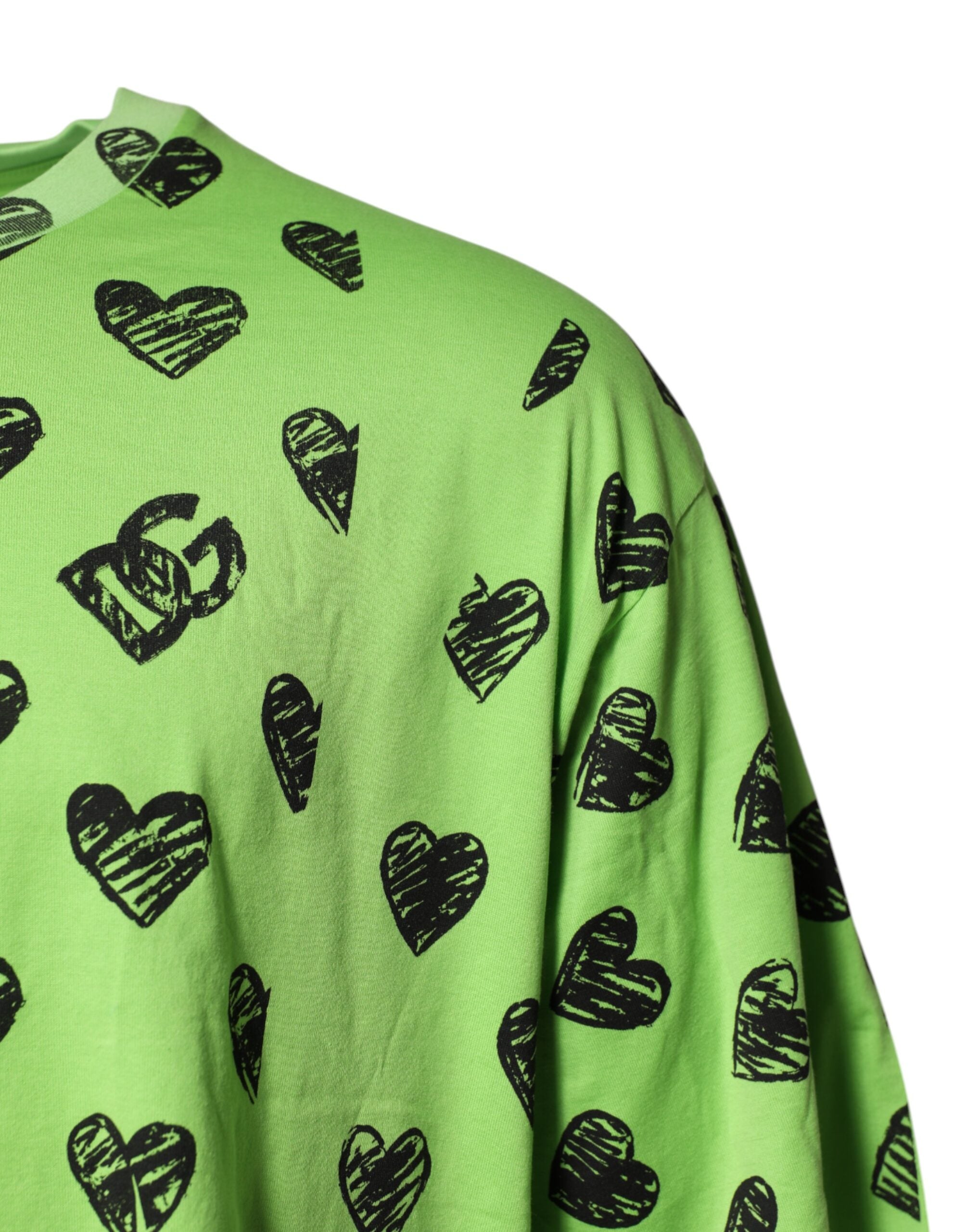 T-shirt en coton vert avec motif cœur Dolce & Gabbana, col rond, style décontracté et tendance.