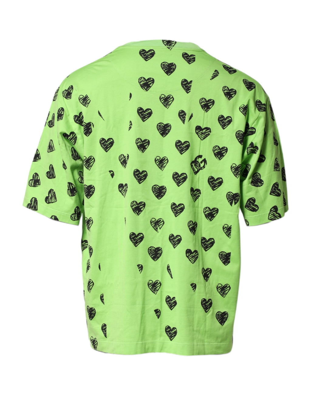 T-shirt en coton vert avec imprimé cœur Dolce & Gabbana, col rond, style décontracté, visible dans l'image.