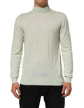 Pull en cachemire Dolce & Gabbana Light Green avec logo TurtleNeck, vue de face, mettant en valeur le col roulé et le logo sur la poitrine.