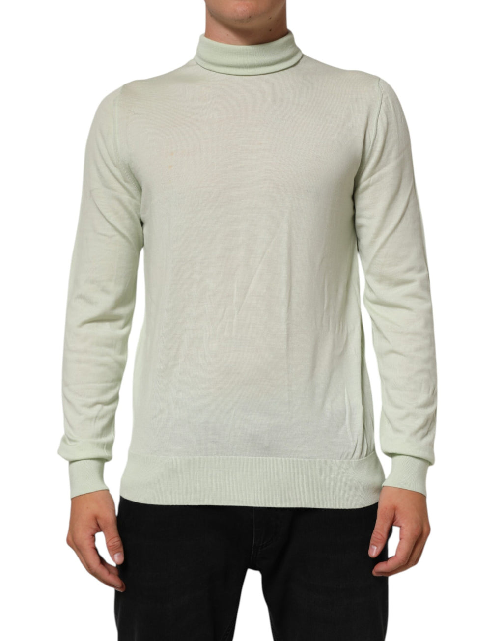 Pull en cachemire Dolce & Gabbana Light Green Logo à col roulé, sweater élégant avec logo visible, couleur vert clair.