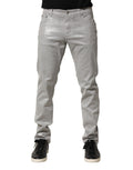 Jeans slim en denim stretch en coton gris argenté de Dolce & Gabbana, coupe ajustée et détails classiques.