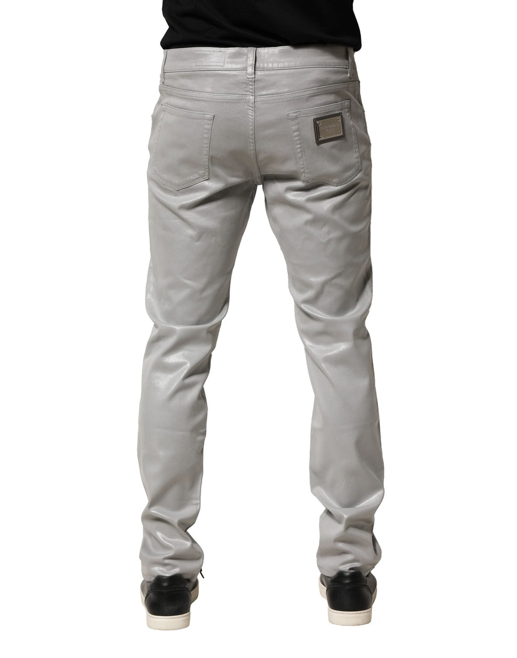 Jeans slim en denim coton stretch gris de Dolce & Gabbana, coupe ajustée et style contemporain visible sur l'image.
