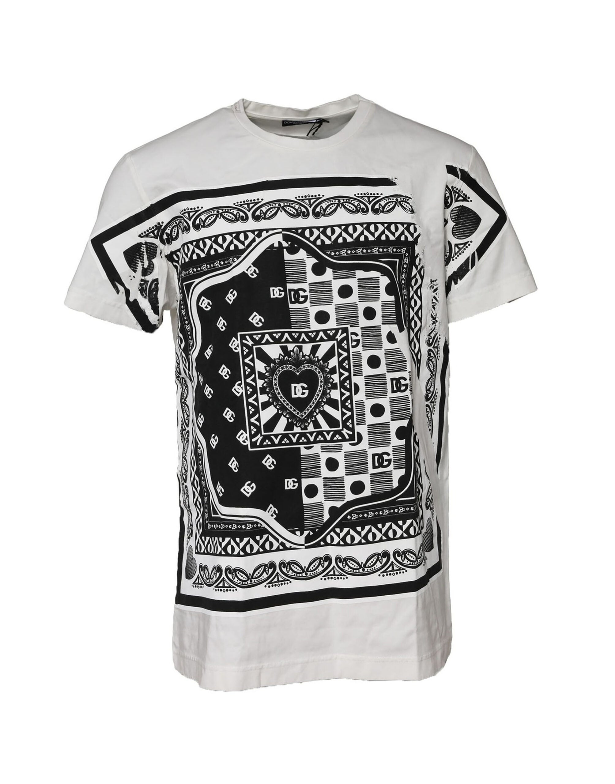 T-shirt blanc en coton pour homme de Dolce & Gabbana avec bandana, col rond et design élégant, vue de face.