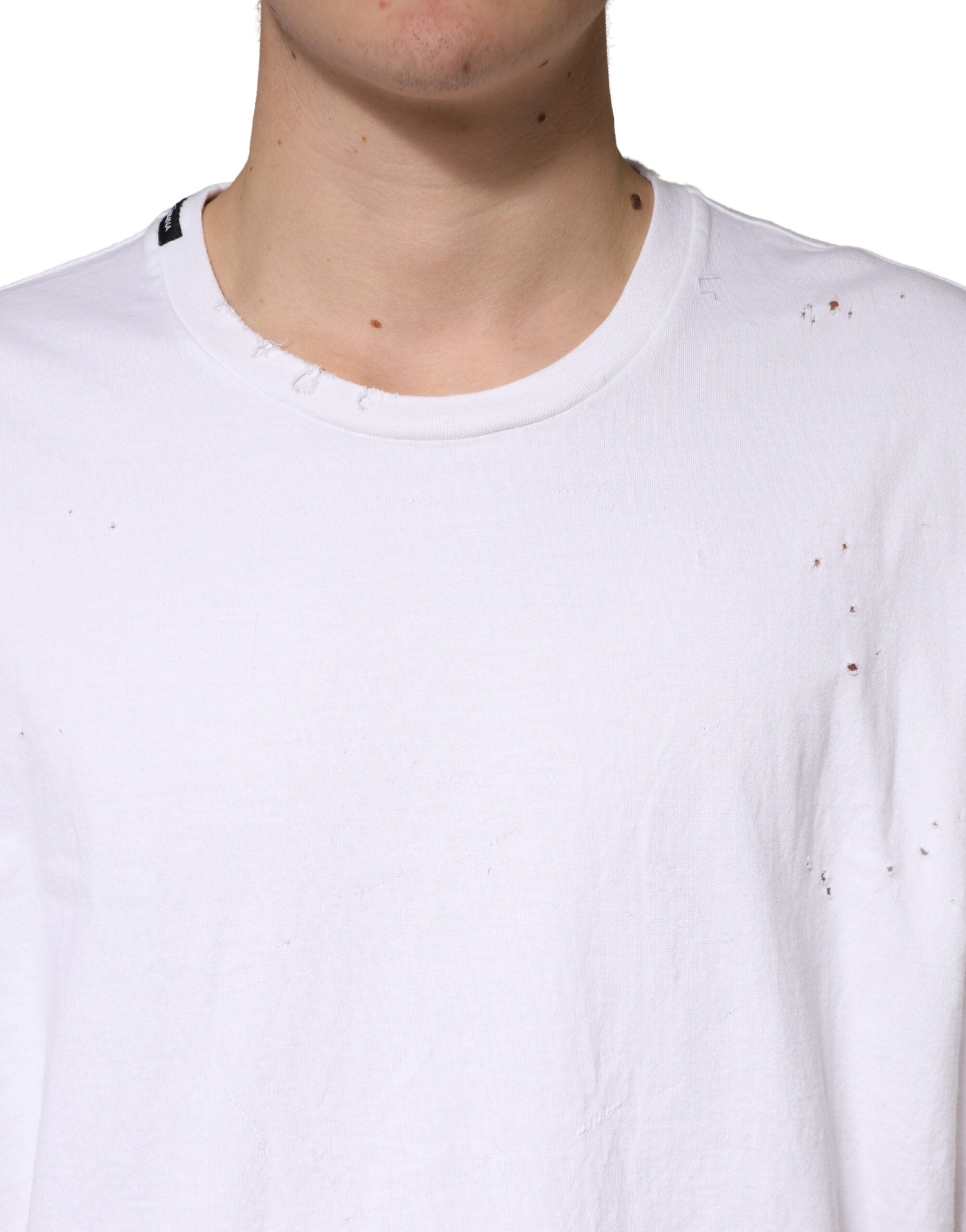 T-shirt blanche en coton à col rond et manches courtes de Dolce & Gabbana, style décontracté et élégant.