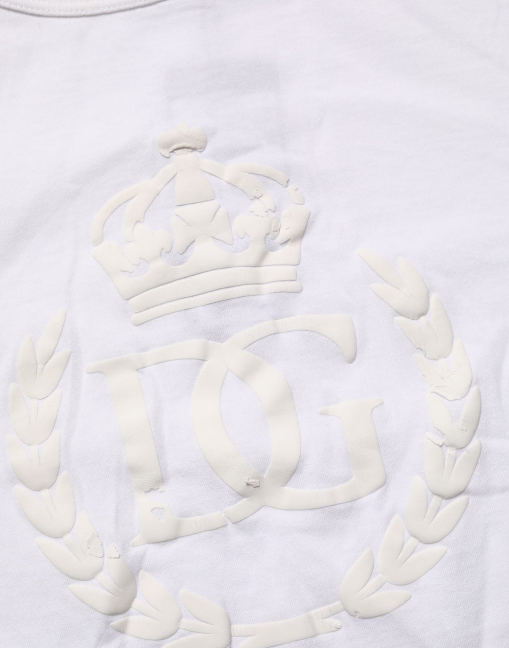 T-shirt blanc en coton pour homme Dolce & Gabbana avec logo DG embossé et couronne.