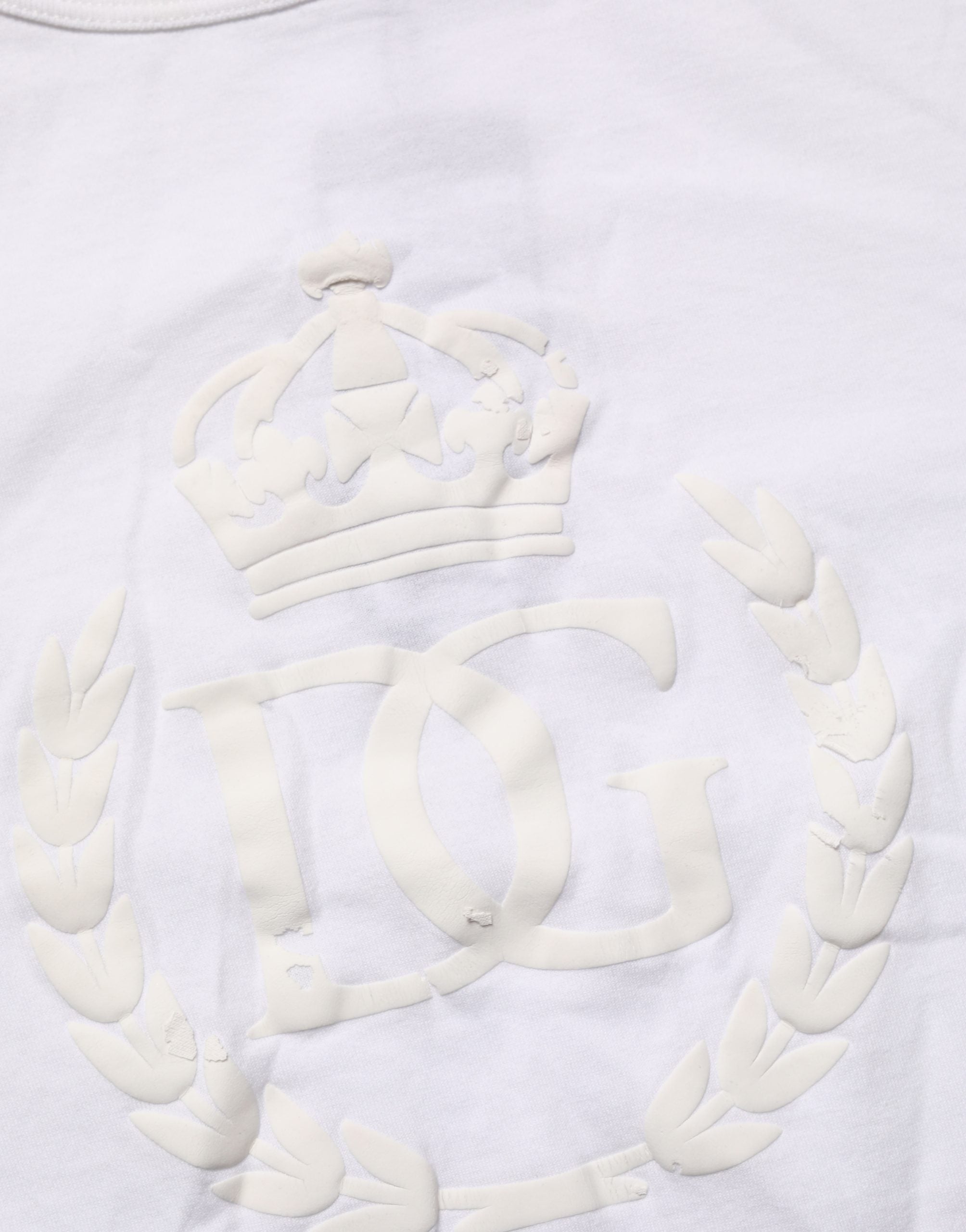 T-shirt blanc en coton pour homme Dolce & Gabbana avec logo DG embossé et couronne.