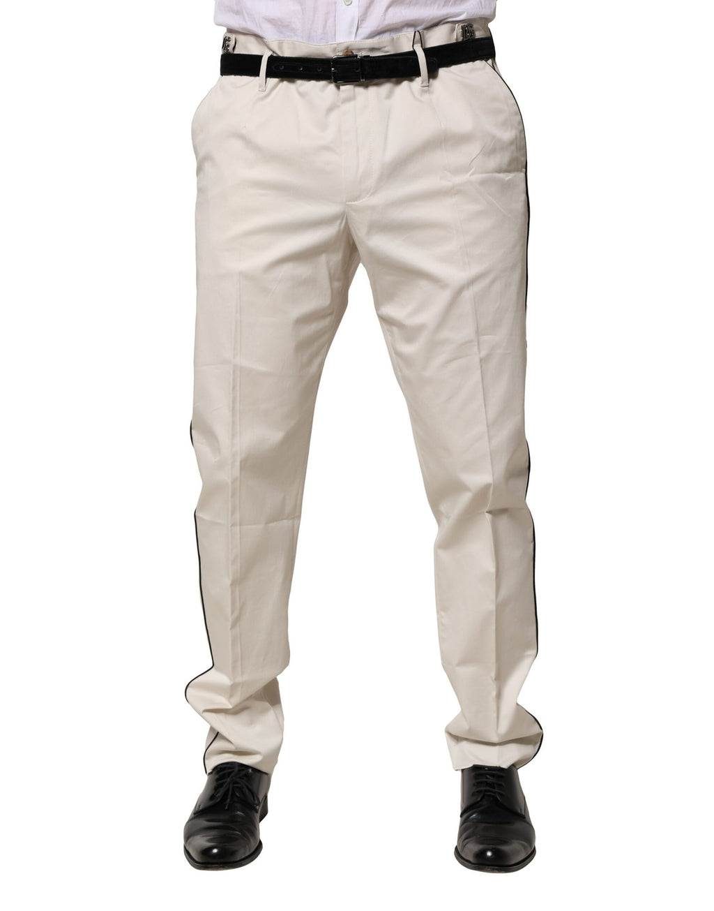 Pantalons formels slim en coton blanc de Dolce & Gabbana, élégants et sophistiqués, pour un look chic et raffiné.