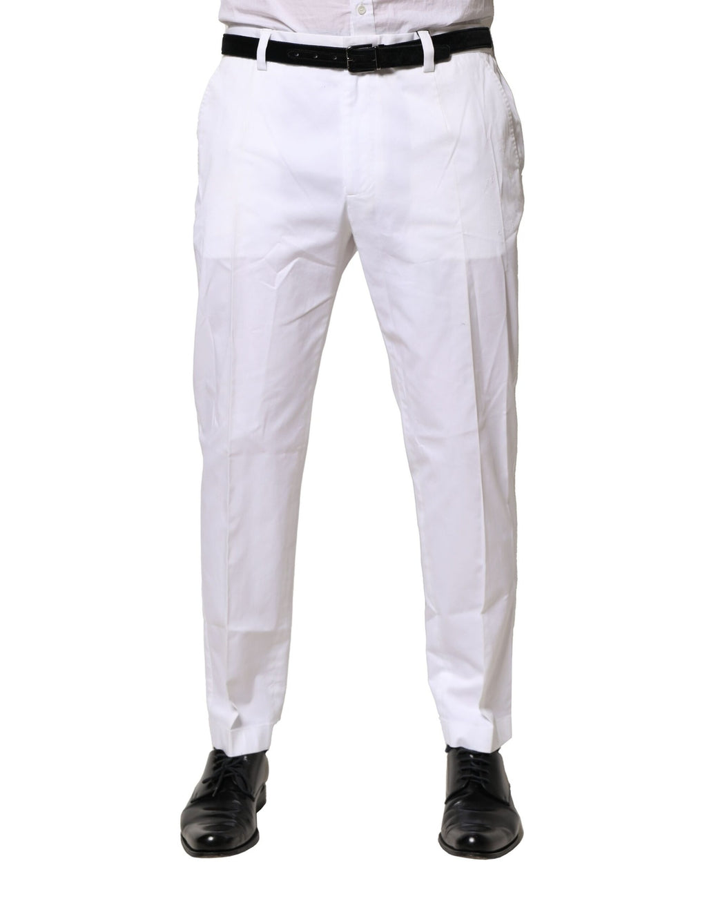 Pantalon formel blanc en coton Dolce & Gabbana, coupe slim, élégant et sophistiqué, pour femme.