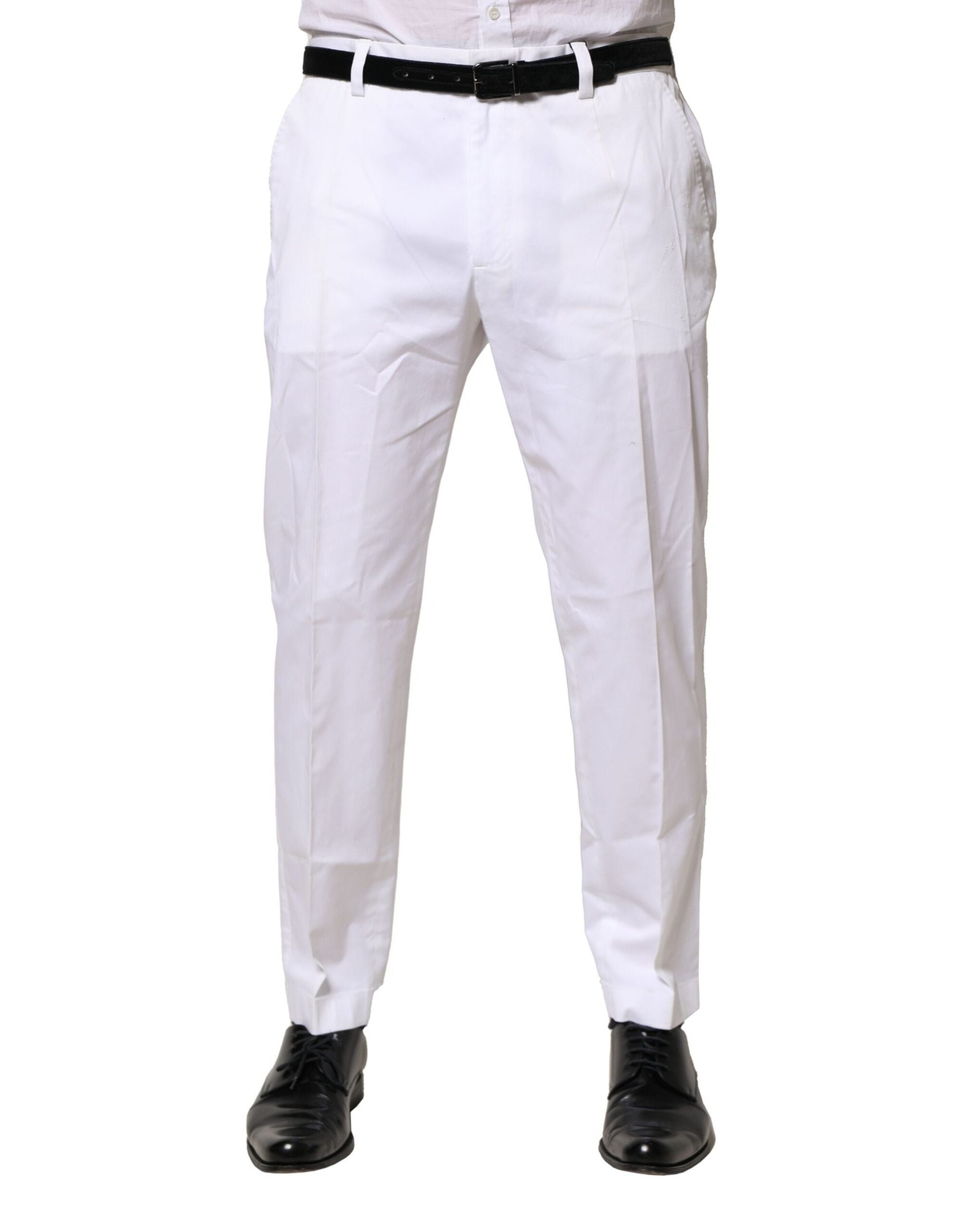 Pantalon formel blanc en coton Dolce & Gabbana, coupe slim, élégant et sophistiqué, pour femme.