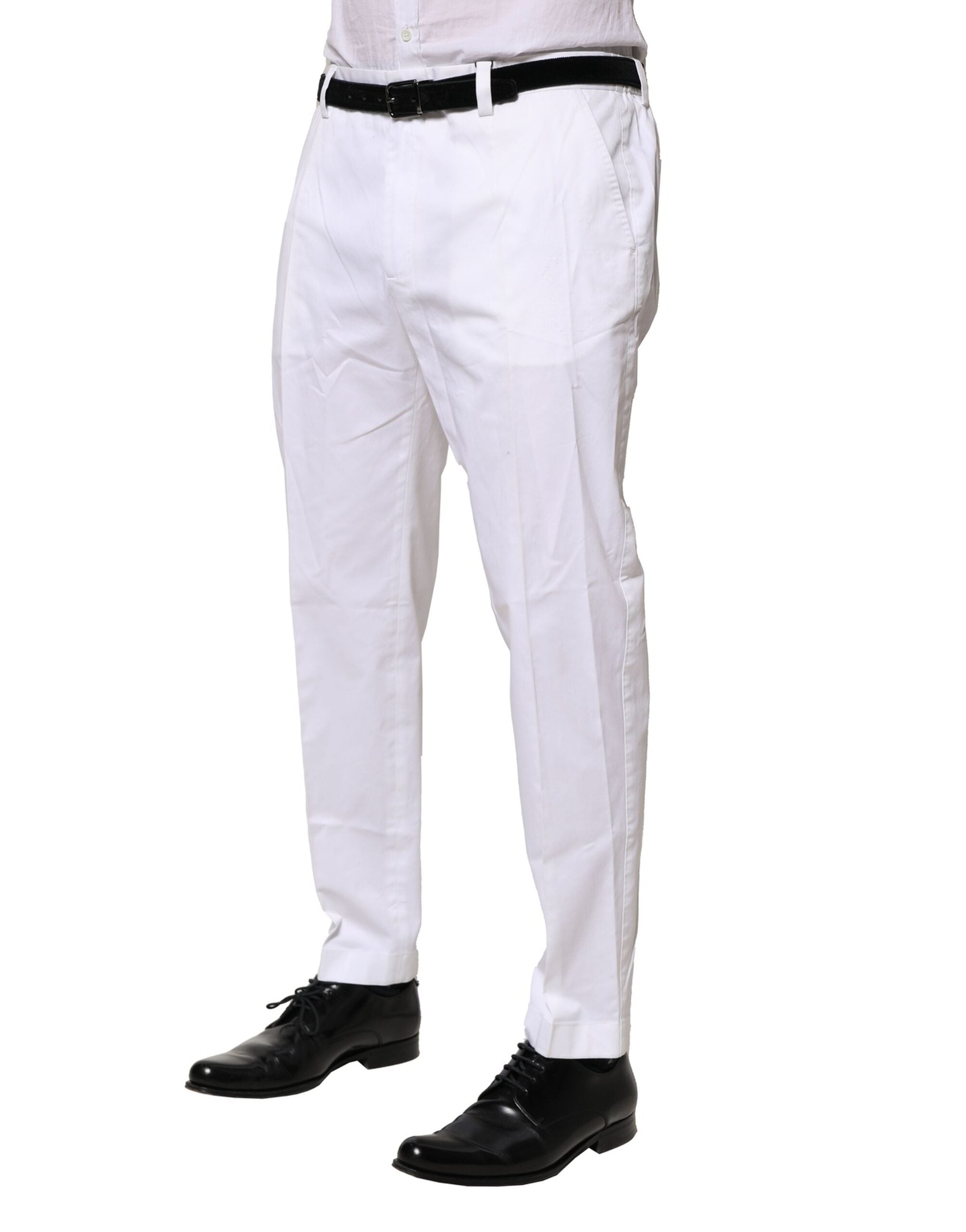 Pantalon formel blanc en coton Dolce & Gabbana, coupe slim, élégant pour occasion spéciale, vue de face.