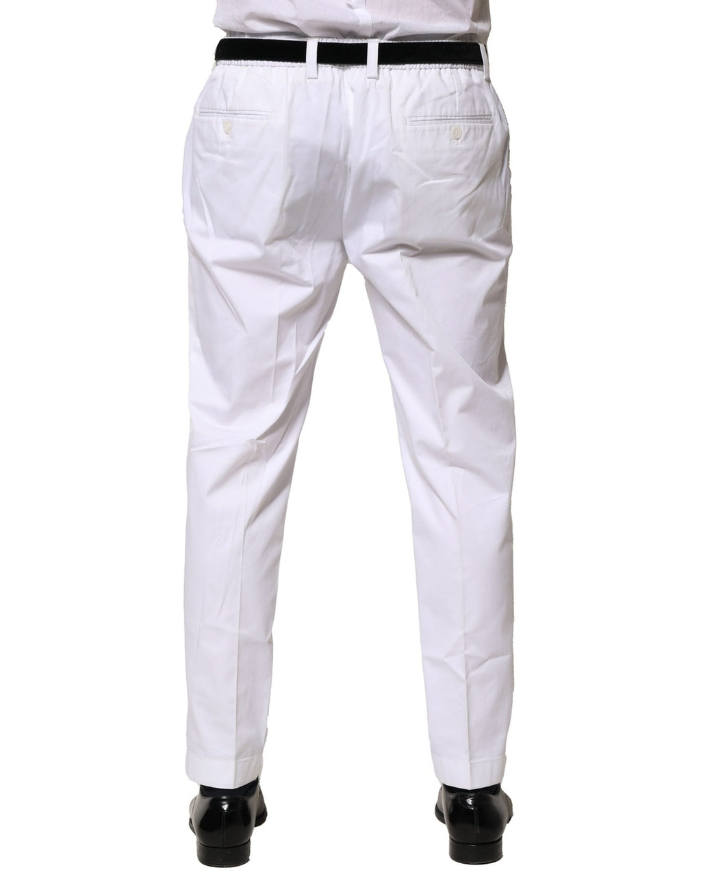 Robe blanche en coton Dolce & Gabbana avec pantalon slim formel, élégance moderne et design sophistiqué.