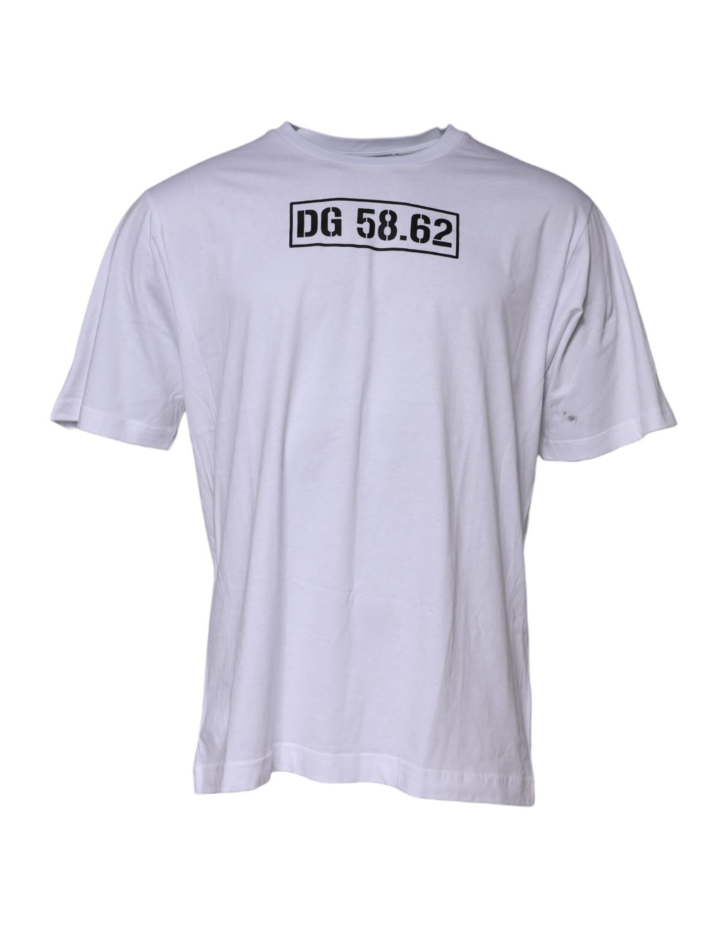 T-shirt blanc en coton Dolce & Gabbana avec logo imprimé, col ras du cou, vue de face.