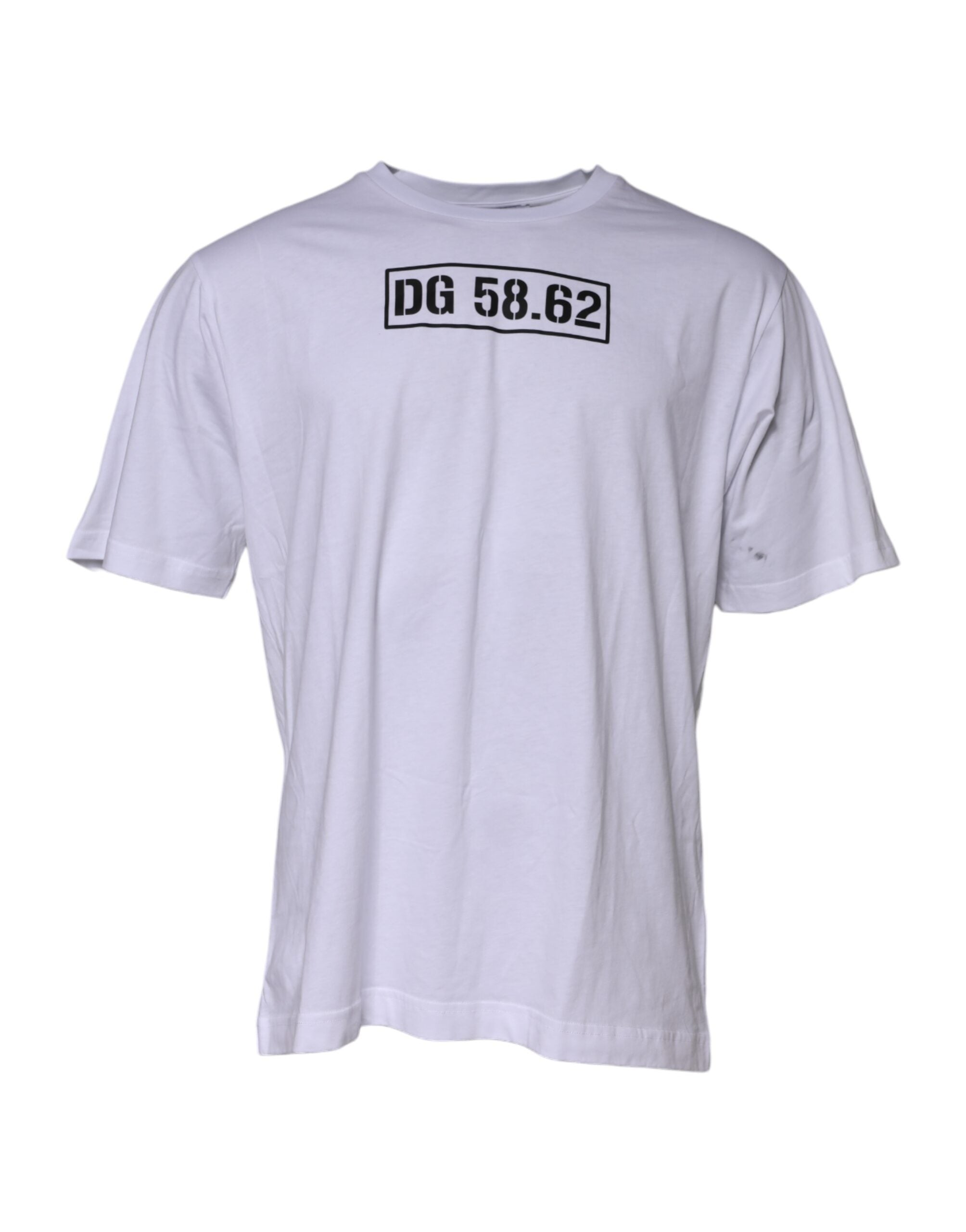 T-shirt blanc en coton Dolce & Gabbana avec logo imprimé, col ras du cou, vue de face.