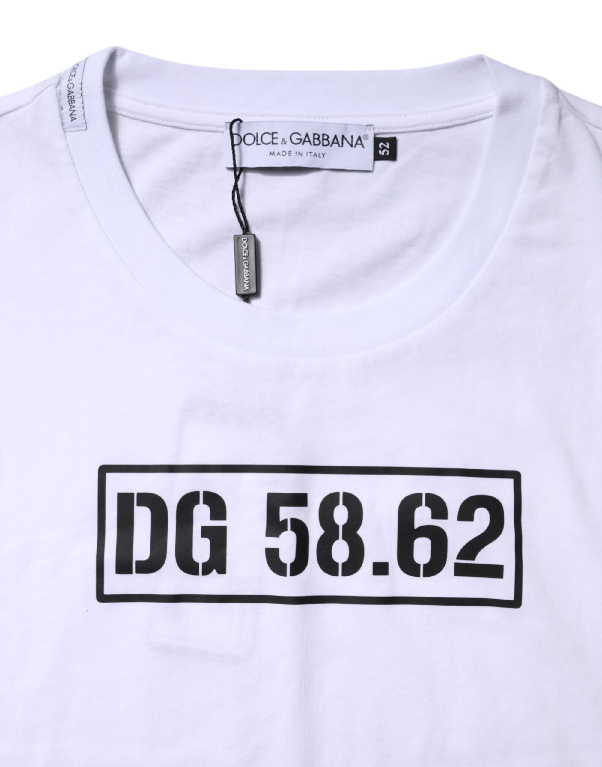 T-shirt blanc en coton Dolce & Gabbana à logo imprimé, col rond, style décontracté et moderne.