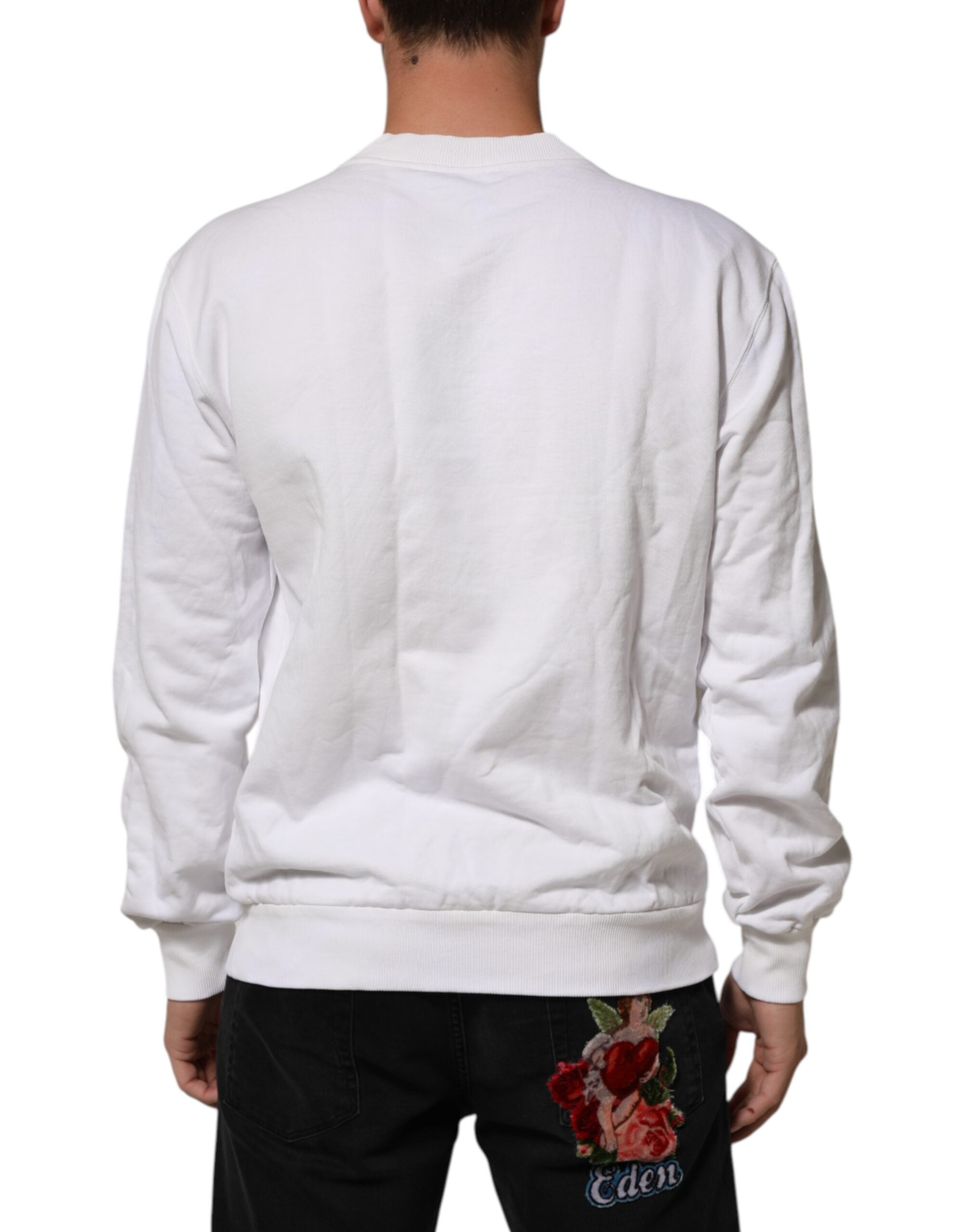 Sweatshirt blanc Dolce & Gabbana pour homme avec logo embossé, style décontracté et confortable.