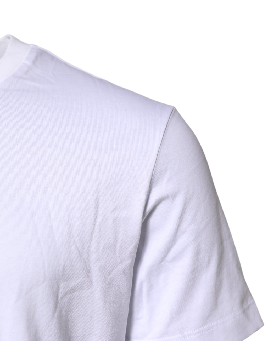 T-shirt blanc Dolce & Gabbana à logo brodé sur le col, style décontracté avec col rond et design élégant.