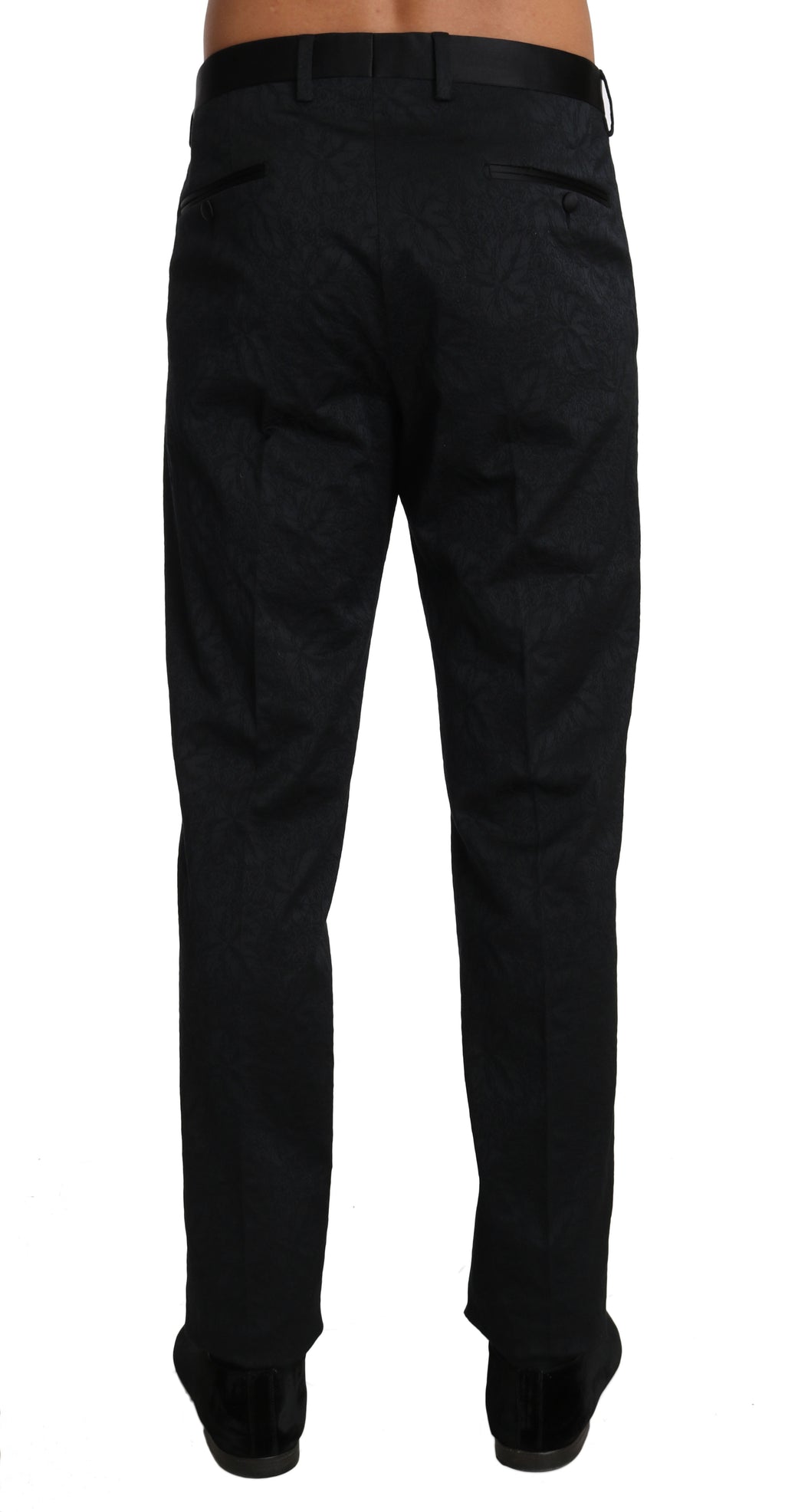Pantalon formel en coton brocart noir de Dolce & Gabbana, style élégant et sophistiqué pour occasion spéciale.