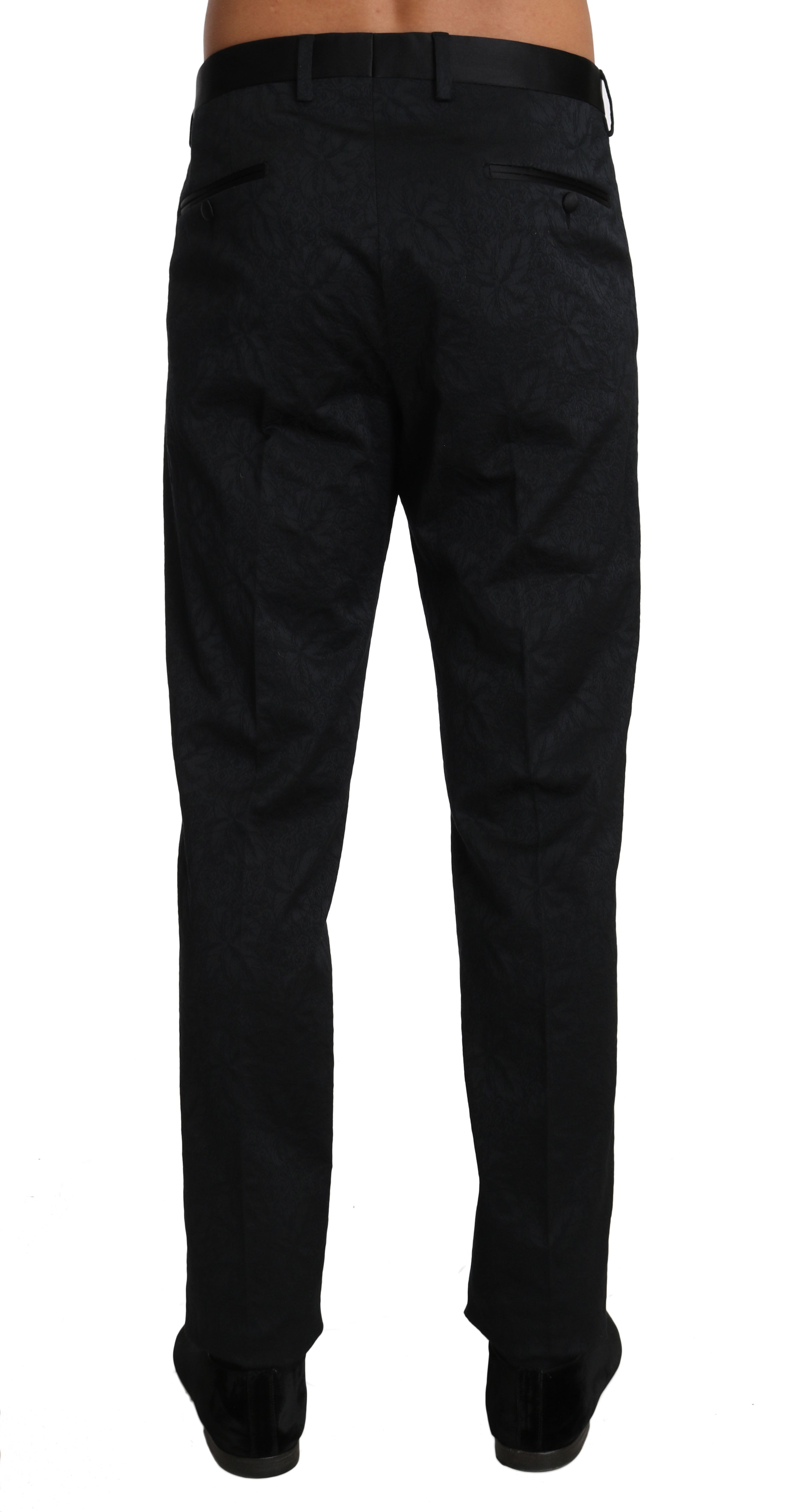 Pantalon formel en coton brocart noir de Dolce & Gabbana, style élégant et sophistiqué pour occasion spéciale.