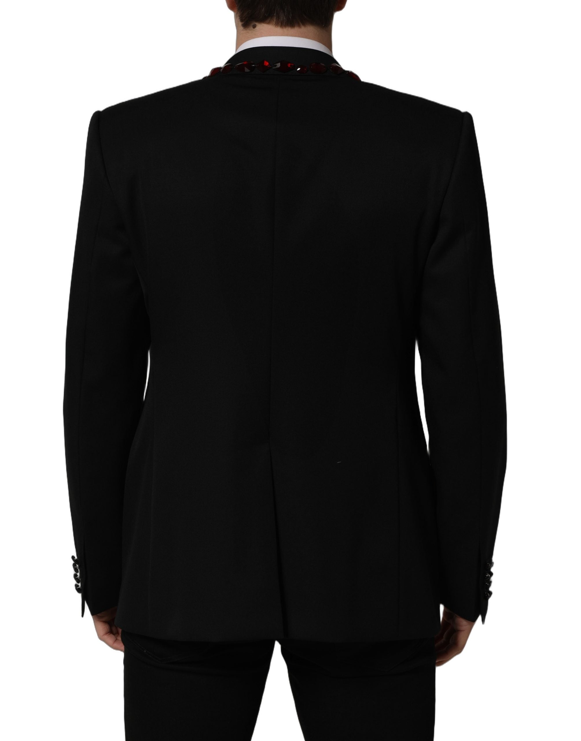 Blazer Dolce & Gabbana noir avec embellissements en cristaux, veste élégante et sophistiquée pour femme.