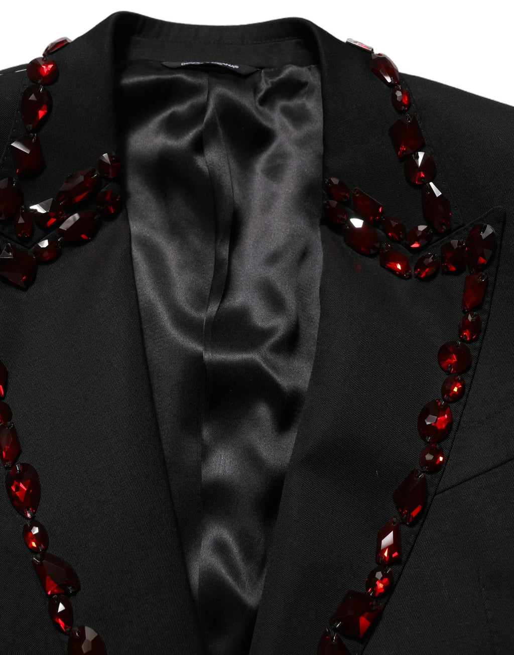 Veste blazer Dolce & Gabbana noire ornée de cristaux brillants, élégante et sophistiquée, vue de face.