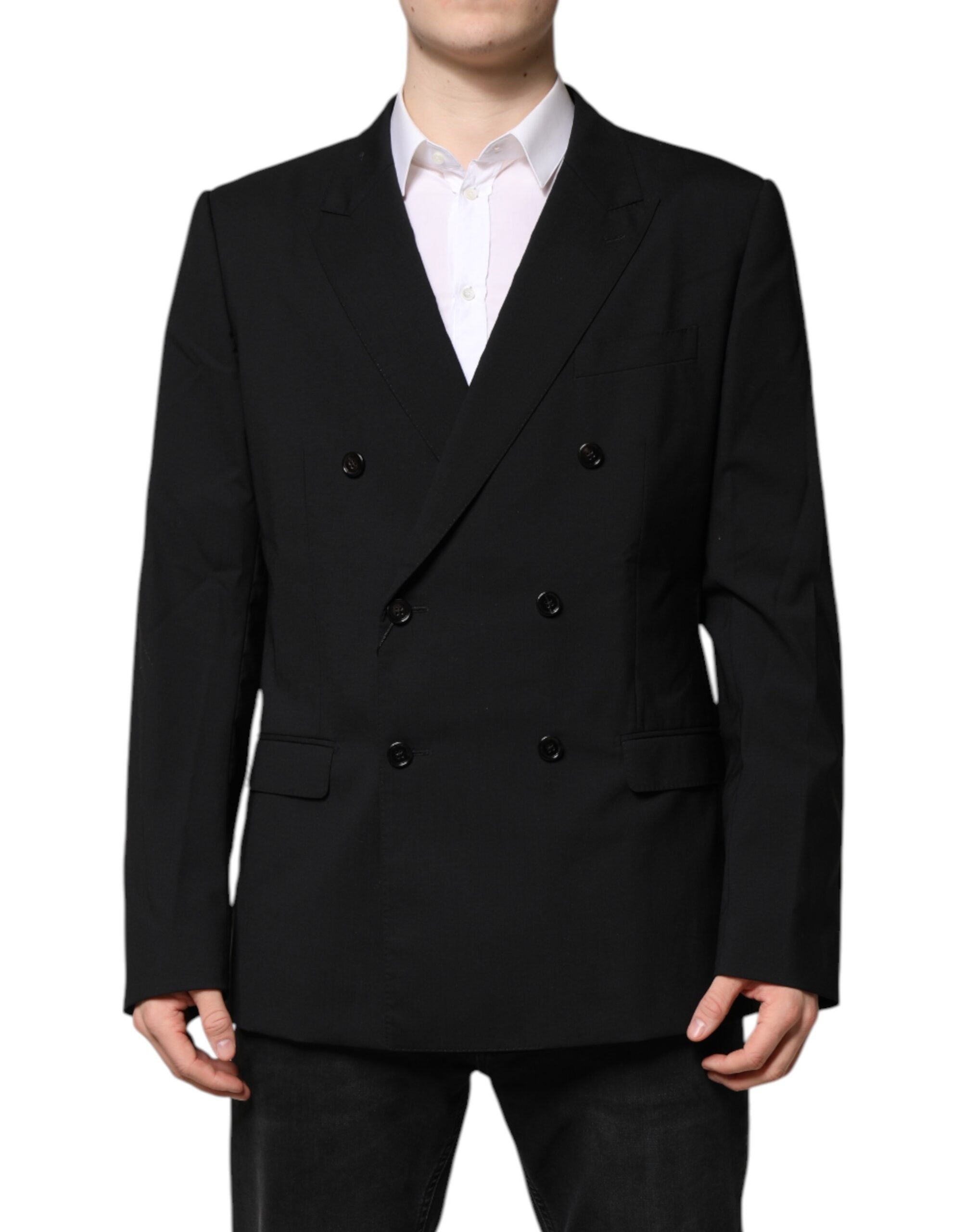Veste de costume noir Dolce & Gabbana MARTINI à double boutonnage, élégante et sophistiquée, vue en gros plan.
