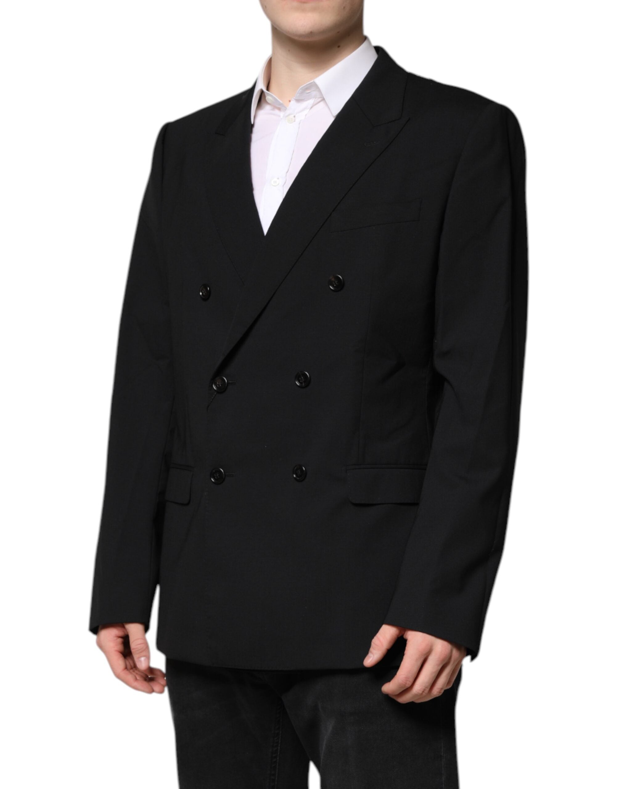 Veste de costume noire Dolce & Gabbana Martini à double boutonnage, élégante et sophistiquée, vue de face.