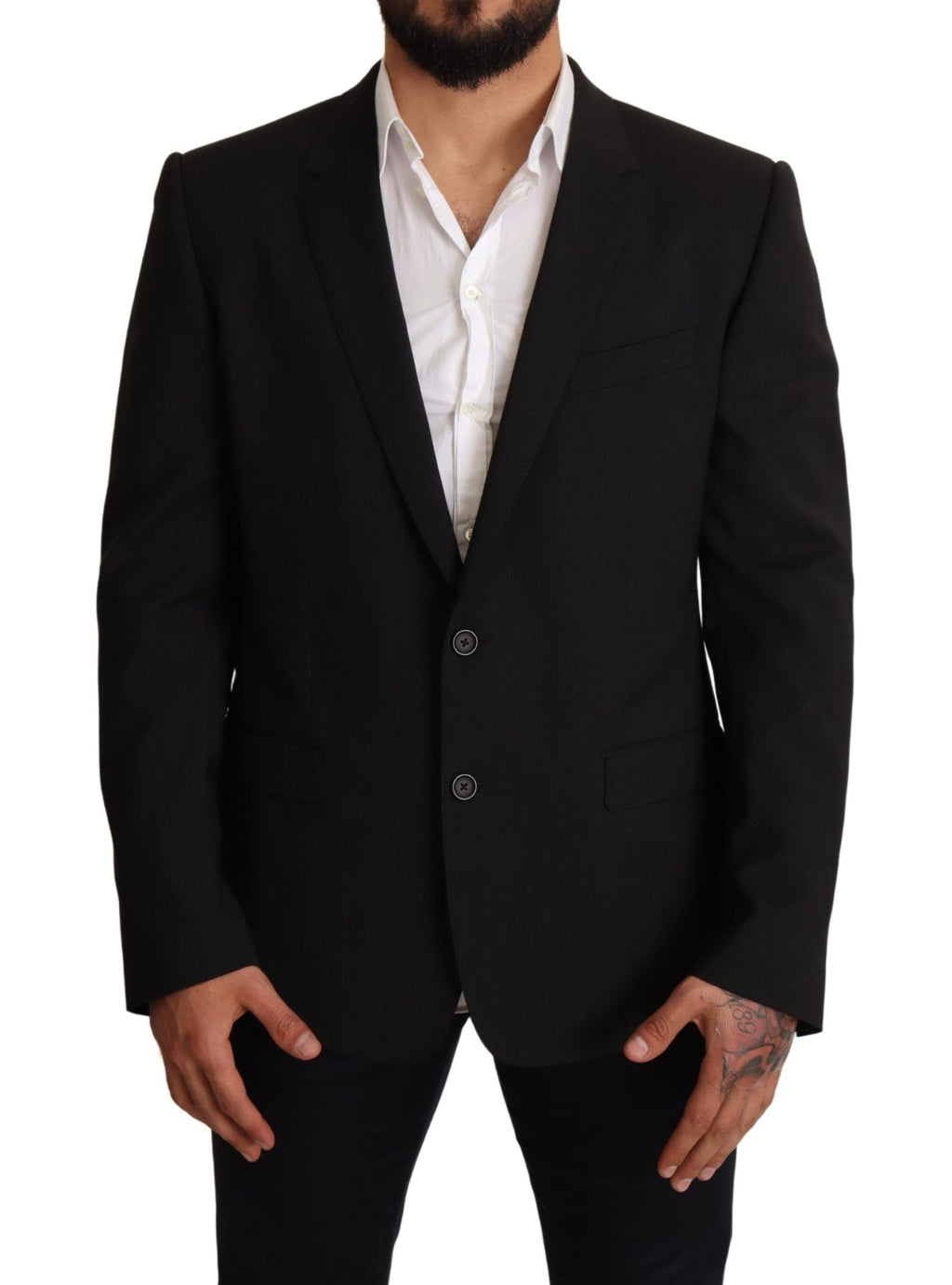 Blazer noir à rayures Dolce & Gabbana Martini, veste élégante en tissu chic avec détails sophistiqués, pour un style raffiné.