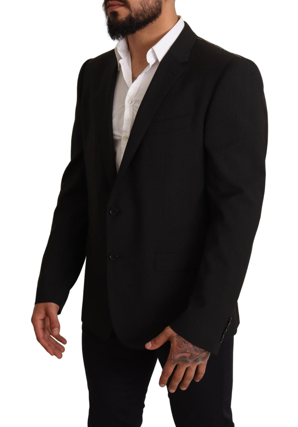 Veste blazer noire à rayures Dolce & Gabbana MARTINI, coupe élégante et détails sophistiqués, vue de face sur fond blanc.
