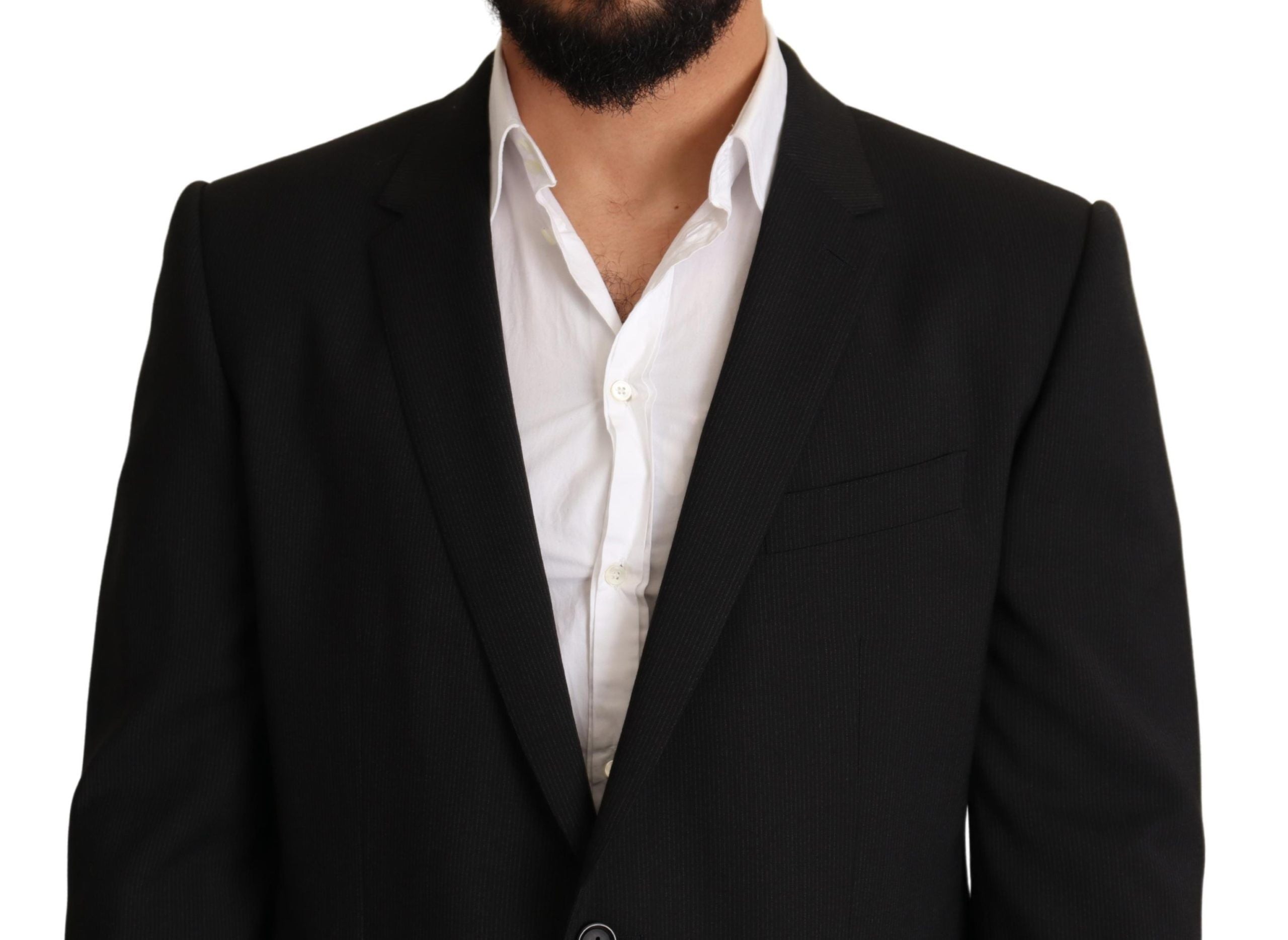 Blazer noir à rayures Dolce & Gabbana Martini, veste élégante pour homme avec détails sophistiqués.
