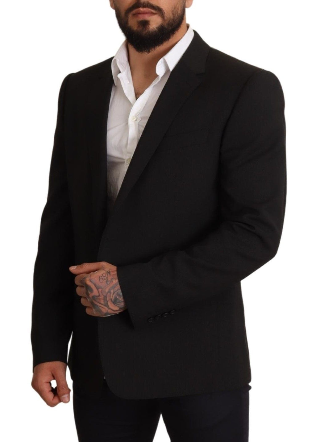 Veste blazer noire à rayures Dolce & Gabbana MARTINI avec col revers et coupe élégante, vue de face.