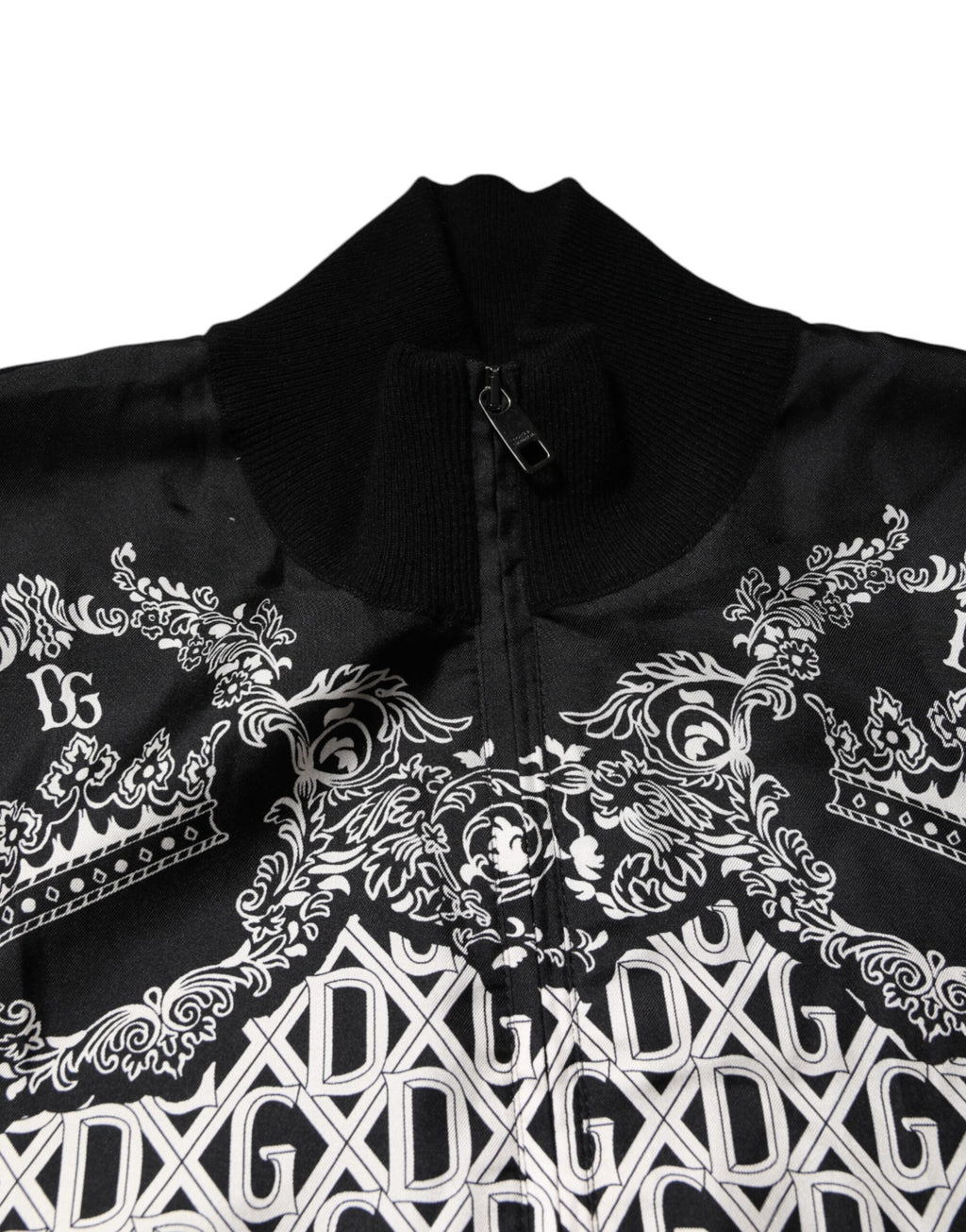 Sweat-shirt zippé Dolce & Gabbana à imprimé bandana noir et blanc, pull décontracté avec col montant et logo.