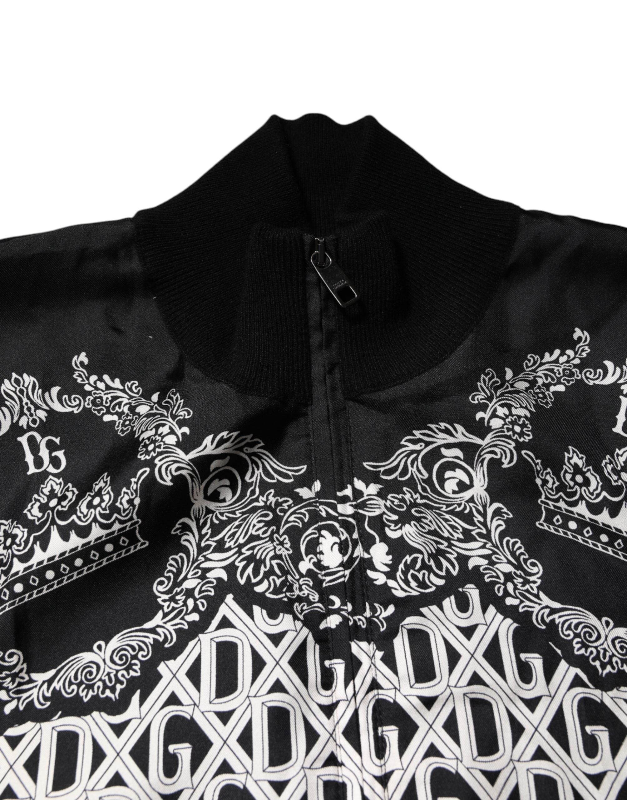 Sweat-shirt zippé Dolce & Gabbana à imprimé bandana noir et blanc, pull décontracté avec col montant et logo.
