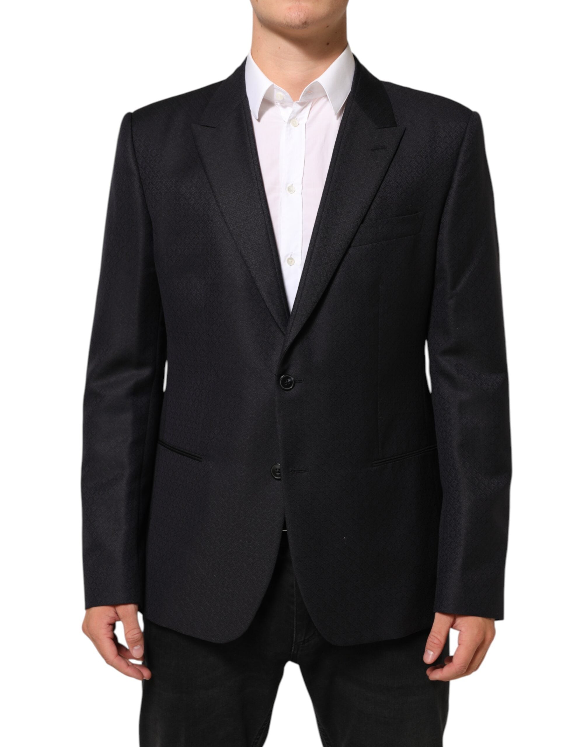 Veste blazer noire en laine pour homme Dolce & Gabbana avec deux boutons, élégante et classique.