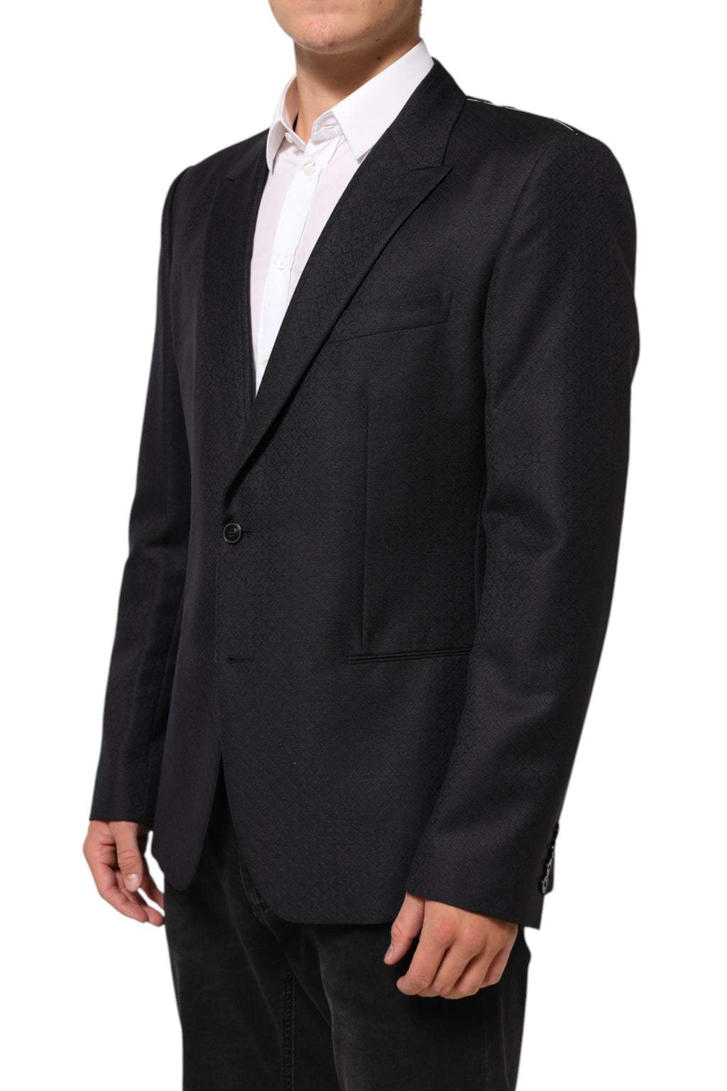 Veste blazer noire en laine Dolce & Gabbana pour homme avec deux boutons, élégante et classique.