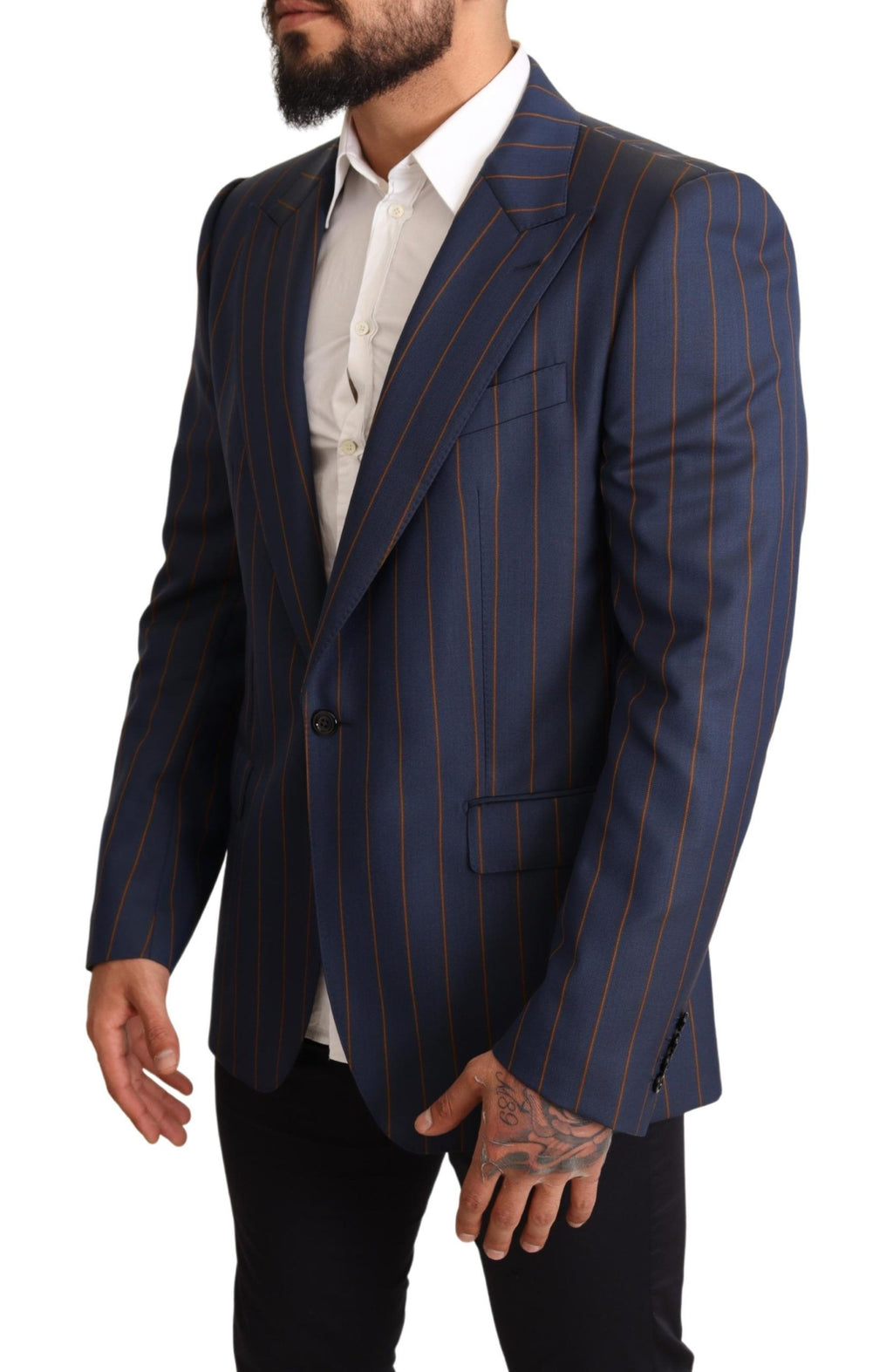 Blazer slim fit en laine à rayures bleues de Dolce & Gabbana, veste élégante pour homme.