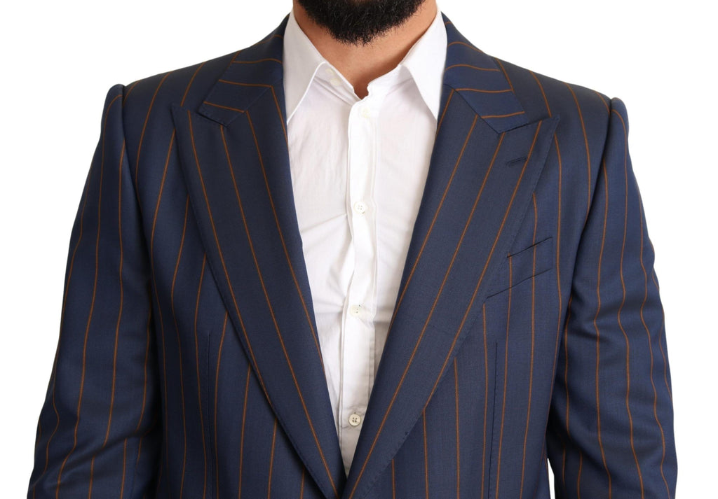 Blazer en laine bleu rayé Dolce & Gabbana, coupe slim, veste élégante pour homme.