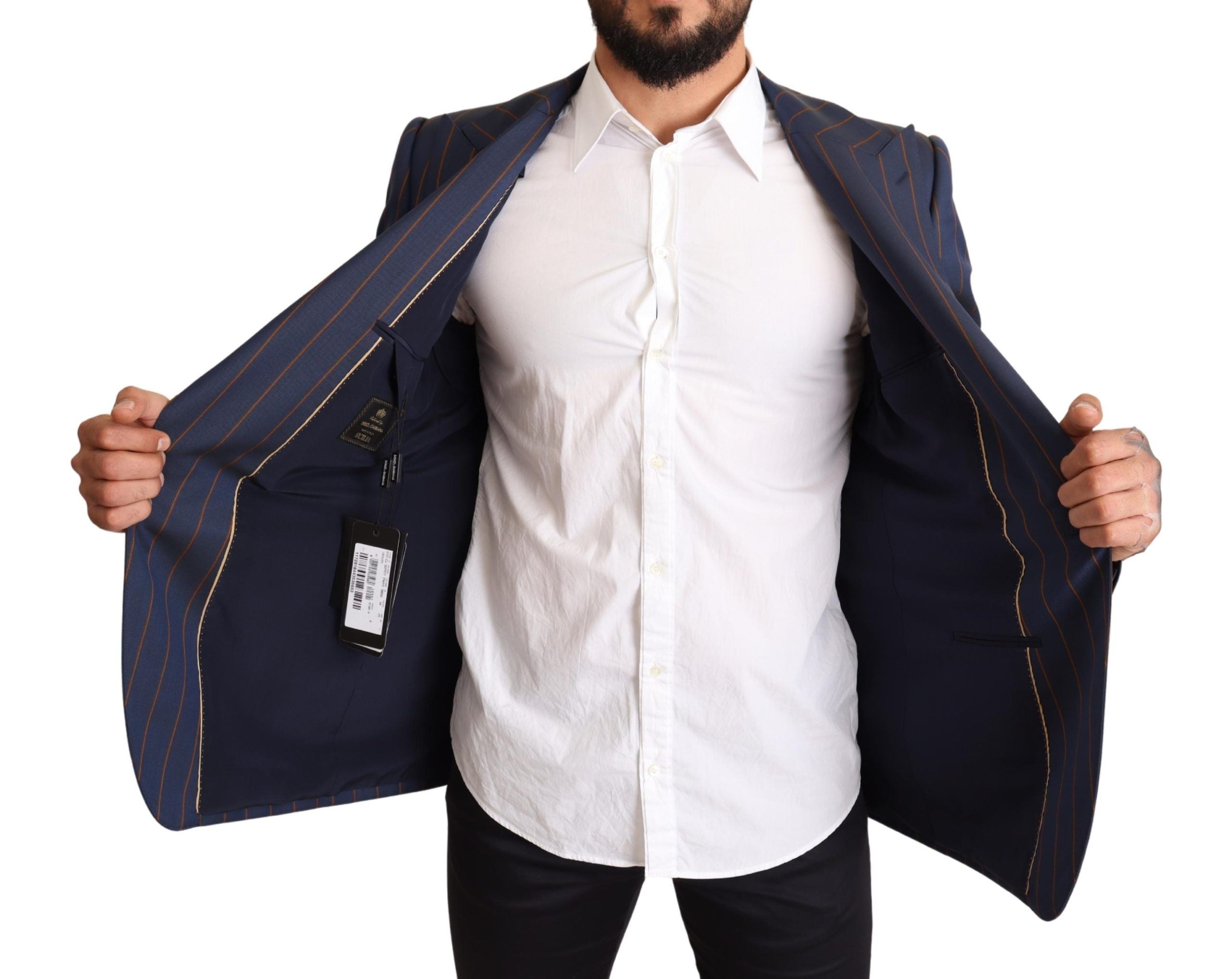 Veste blazer en laine bleue à rayures Dolce & Gabbana, coupe slim, élégante et ajustée, pour homme.