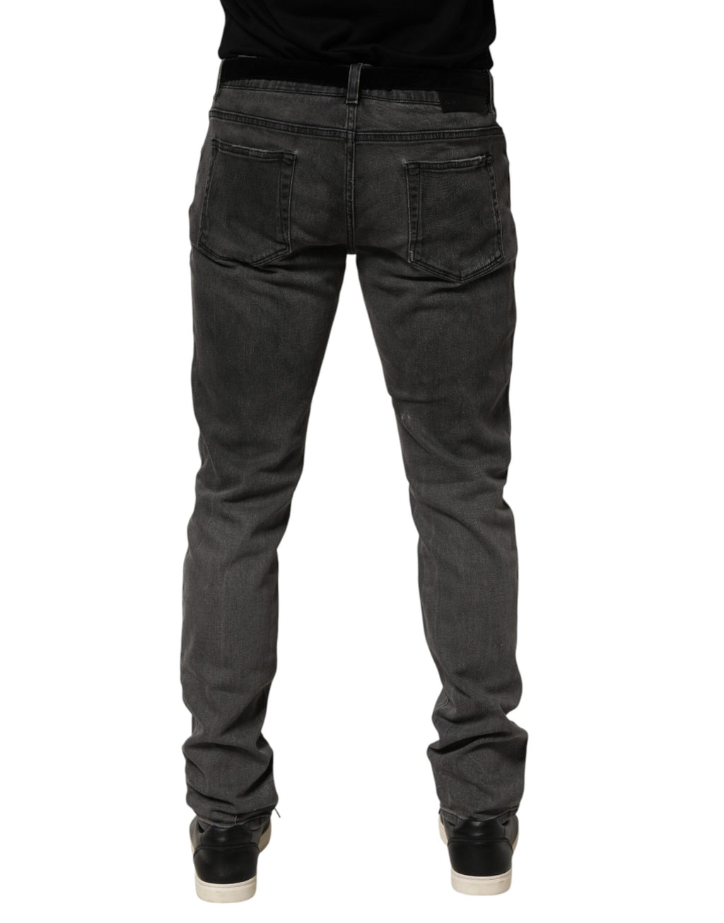 Jeans homme en denim gris foncé Dolce & Gabbana, coupe skinny, en coton, avec fermeture éclair et poches avant.
