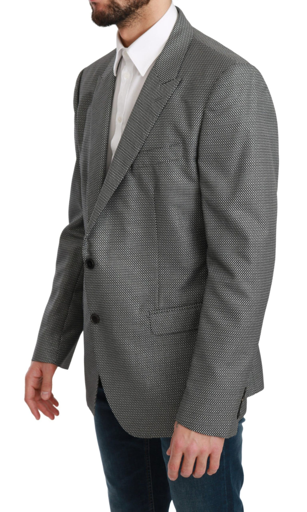 Blazer gris Dolce & Gabbana Slim Fit Martini pour homme, veste formelle élégante et ajustée avec détails sophistiqués.