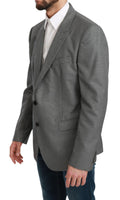 Blazer gris Dolce & Gabbana Slim Fit Martini pour homme, veste formelle élégante et ajustée avec détails sophistiqués.