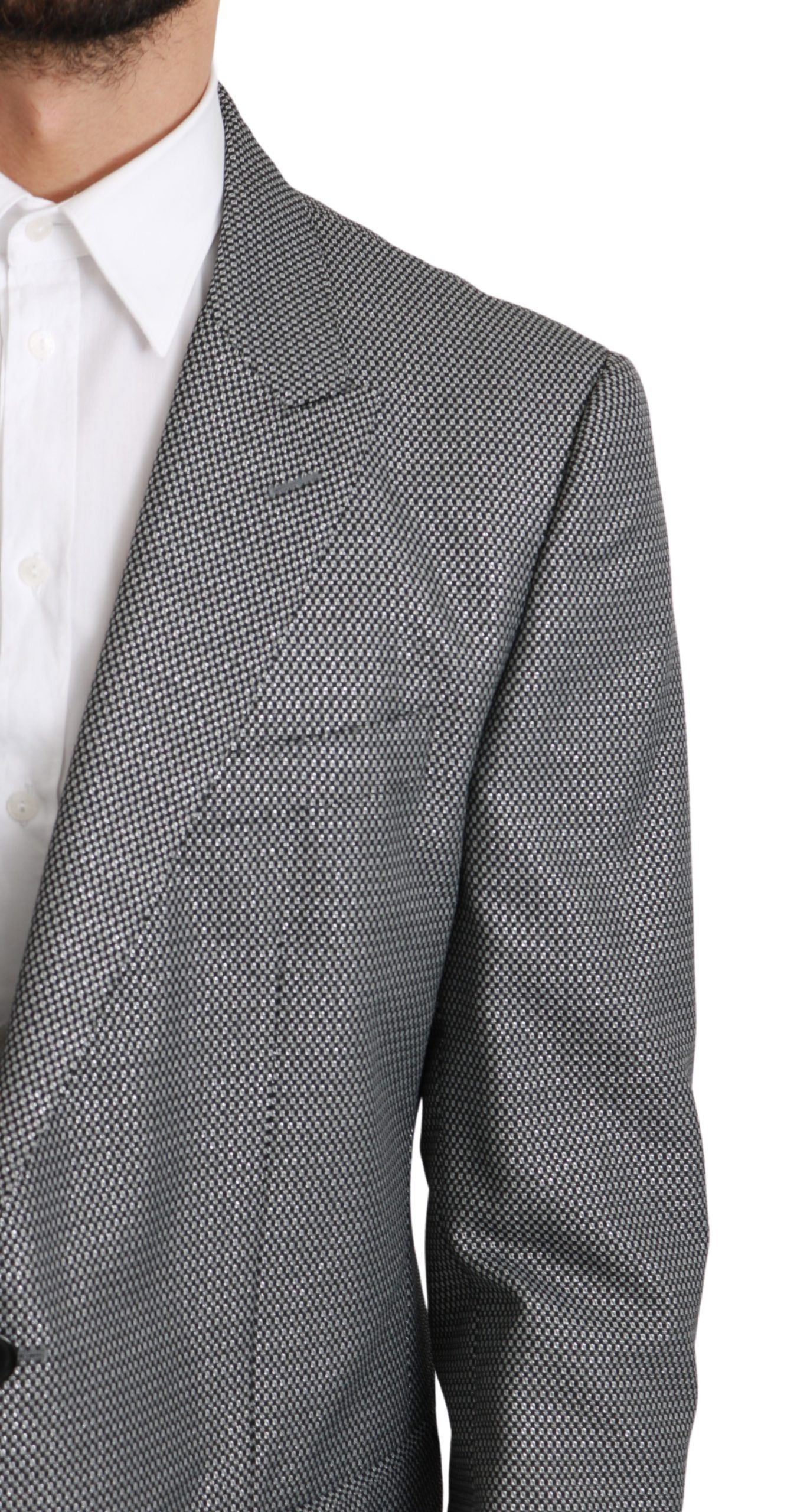 Blazer formel gris Dolce & Gabbana Slim Fit Martini, veste élégante en tissu de qualité avec col classique et poches latérales.